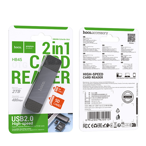 Hoco SD Card Reader HB45 - Metal Grey