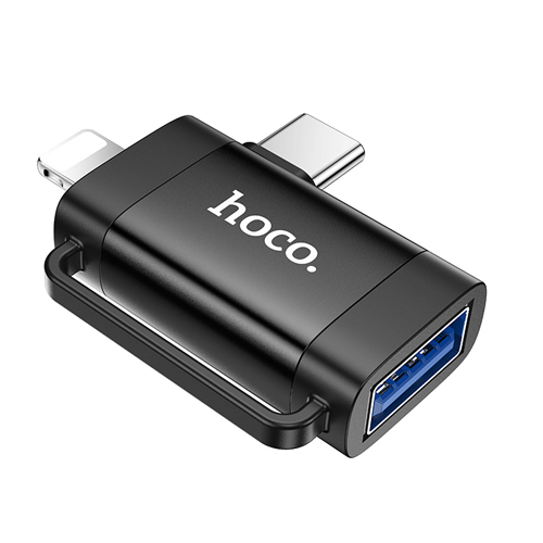 Hoco OTG Adapter 2 in 1 USB-C &amp; Lightning to USB UA31F - Black