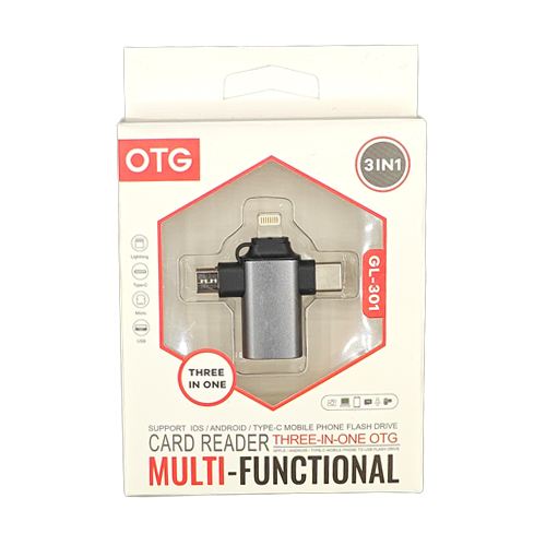 OTG Adapter 3 in 1 (Lightning, USB-C, Micro-USB, to USB) GL-301 - Gray