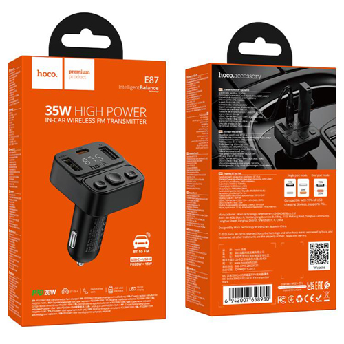 Hoco 35W Car Charger with Wireless FM Transmitter E87