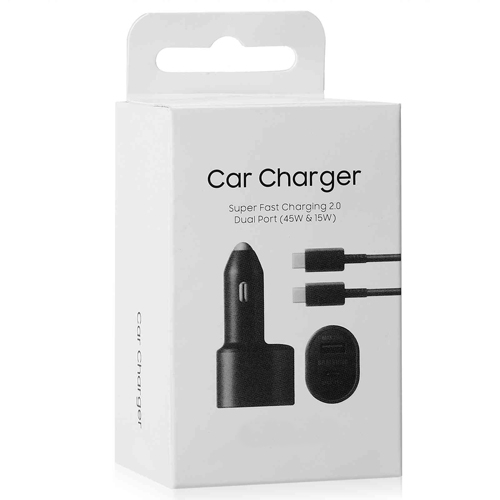 Super Fast Car Charger, Dual Port (45W USB-C &amp; 15W USB-A) with USB-C to USB-C Cable in Retail Packaging - Black