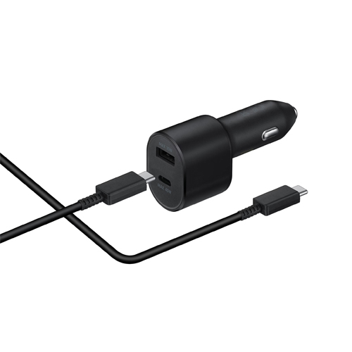 Super Fast Car Charger, Dual Port (45W USB-C &amp; 15W USB-A) with USB-C to USB-C Cable in Retail Packaging - Black