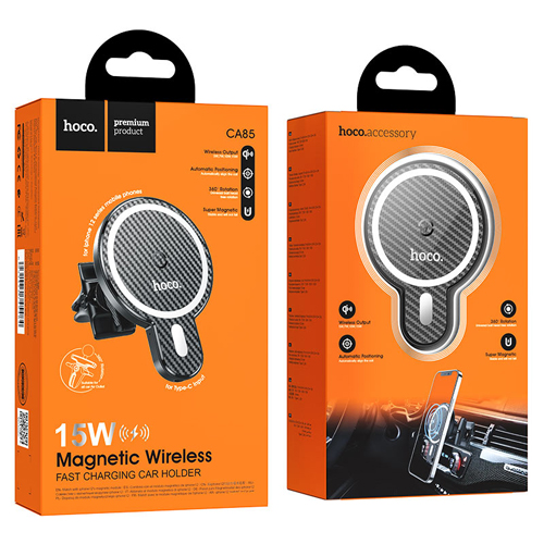 Hoco Magnetic Wireless Fast Charging Car Holder for Air Outlet CA85 - Black