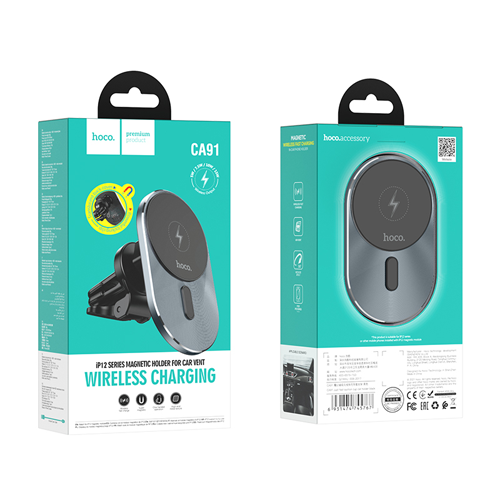 Hoco Magic Magnetic Wireless Fast Charger Car Holder for Air Outlet CA91 - Gray