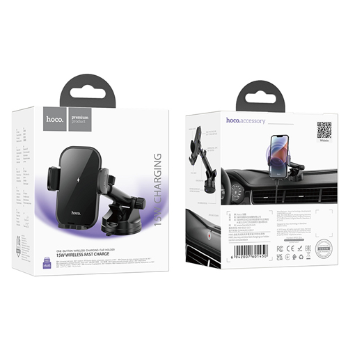 Hoco Car Holder with Wireless Fast Charging HW5 - Black