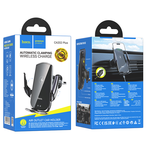 Hoco Wireless Fast Charging Air-Outlet Phone Car Holder CA202 - Black