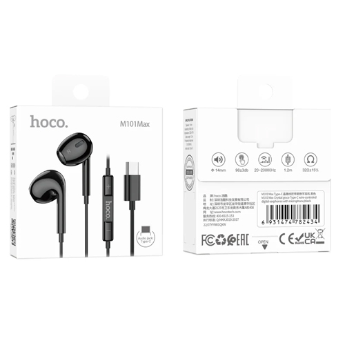 Hoco Type-C Earphones with Mic M101 Max - Black