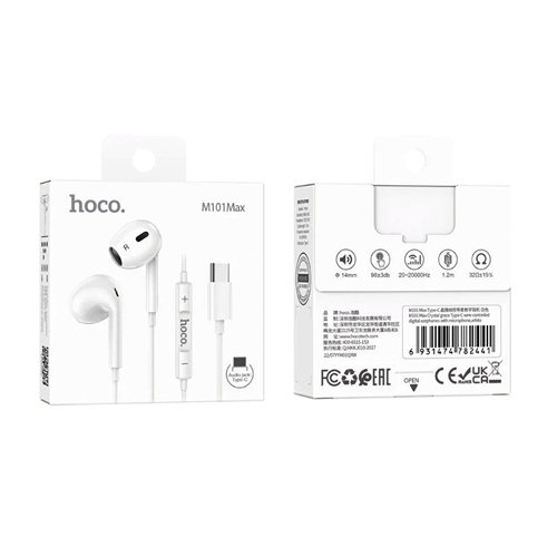 Hoco Type-C Earphones with Mic M101 Max - White
