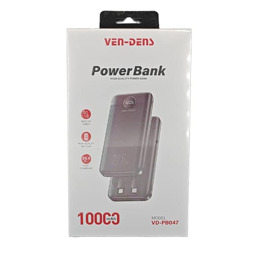 VEN-DENS Power Bank 10000mAh with Built-in Cables Fast Charge VD-PB047 - Black