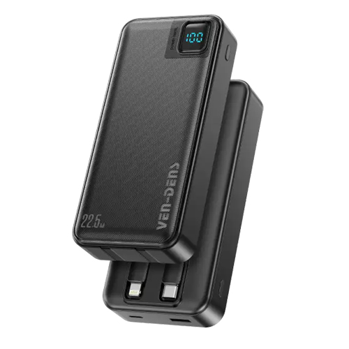 VEN-DENS Power Bank 10000mAh with Built-in Cables Fast Charge 22.5W VD-PB060 - Black