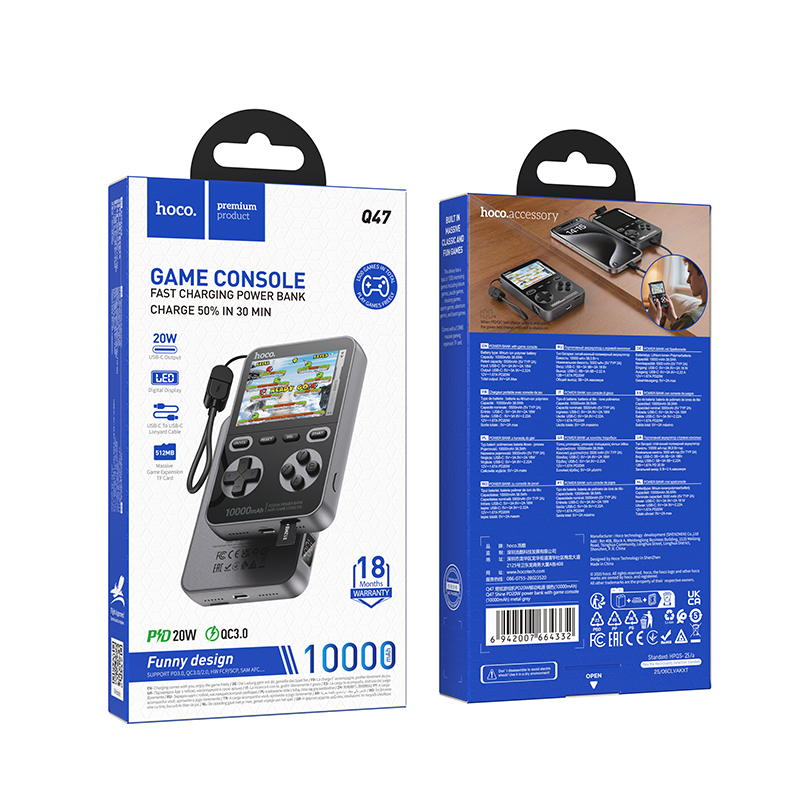 Hoco PD20W Power Bank 10000mAh with Integrated Game Console Q47 - Metal Gray