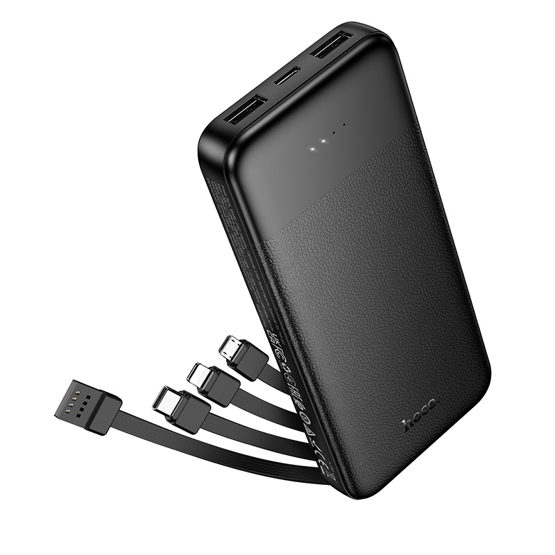Hoco Power Bank 10000mAh with 4 Built-in Cables J163 - Black