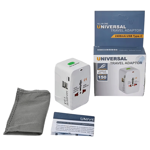 All In One Universal International Plug Adapter with Dual USB Output &amp; 2400mA USB-C