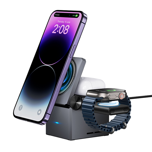 Hoco 3 in 1 Folding Magnetic Wireless Fast Charger CQ8 - Metal Grey