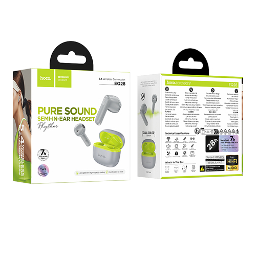 Hoco True BT Wireless Headset with Charging Case EQ28 - Light Gray