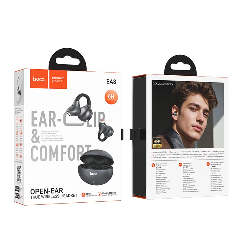 Hoco Comfortable Ear Clip Headset with Charging Case EA8 - Metal Gray