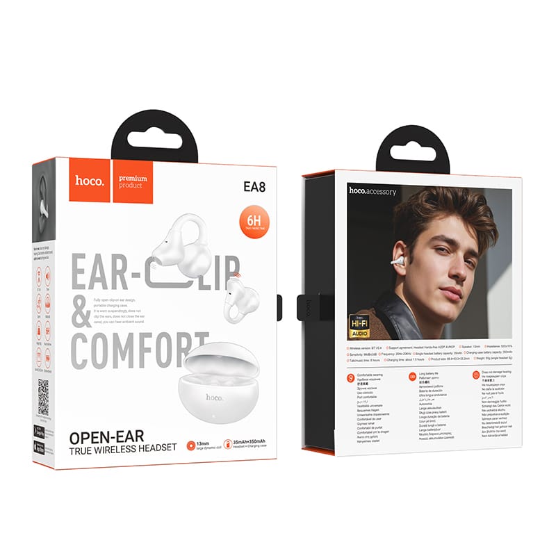 Hoco Comfortable Ear Clip Headset with Charging Case EA8 - White