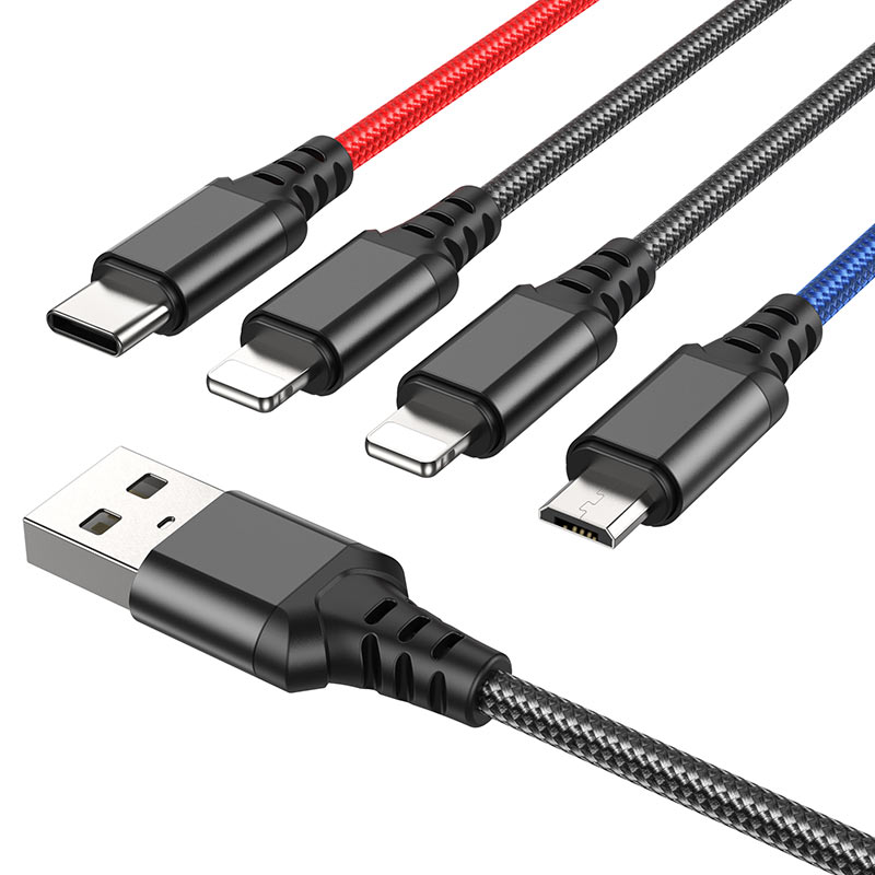 Hoco USB-A to Lightning + 2x Type-C + Micro (V9) 1mtr X76 Cable BRB